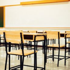 Back to school concept. School empty classroom, Lecture room wit Back to school concept. School empty classroom, Lecture room with desks and chairs iron wood for studying lessons in highschool thailand without young student, interior of secondary education